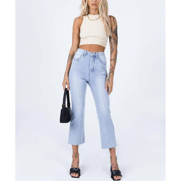 Princess Polly ANGELA CROPPED JEANS LIGHT WASH DENIM - Picture 1 of 11